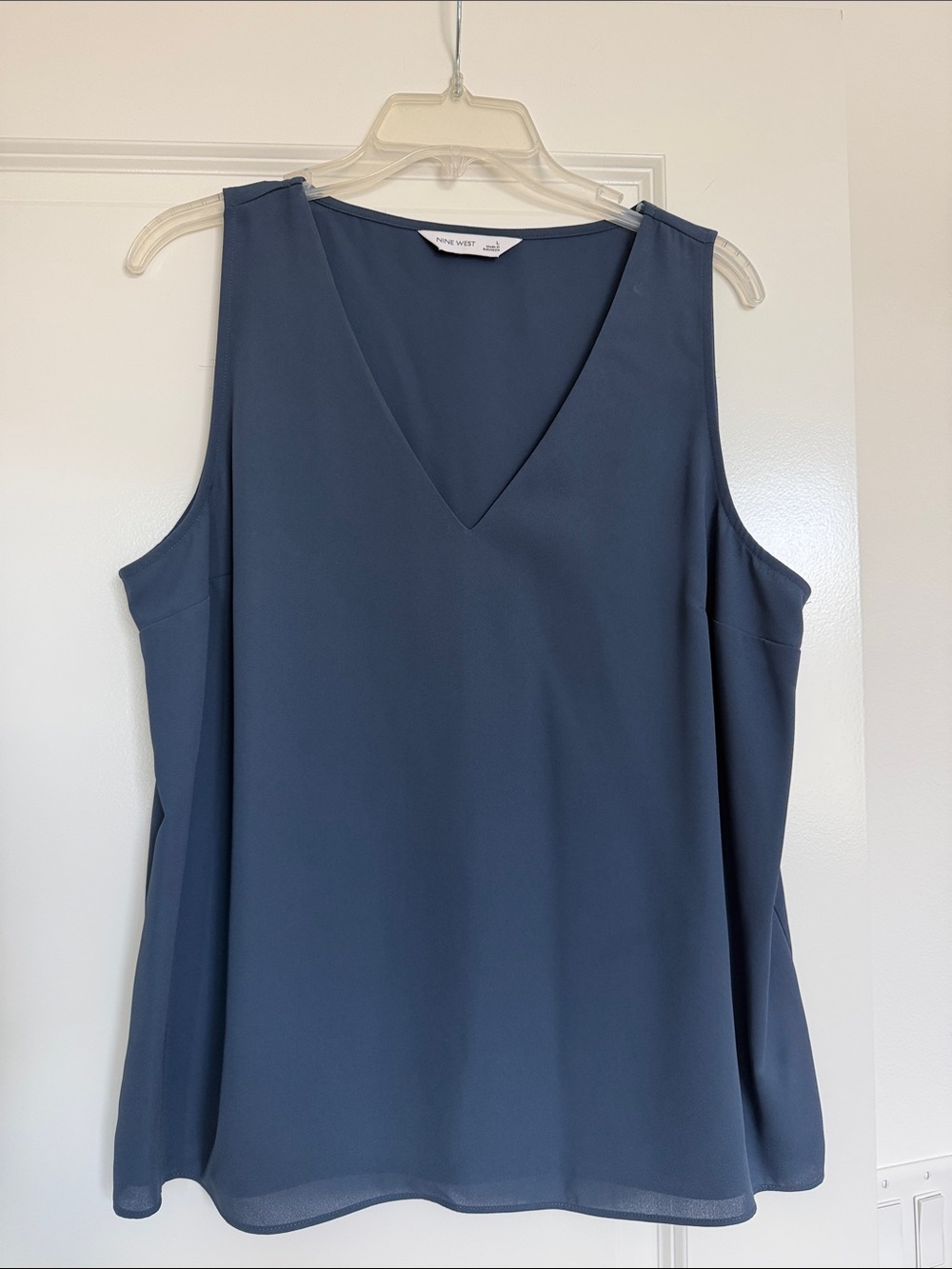 Nine West Slate Blue Sleeveless V-Neck Blouse